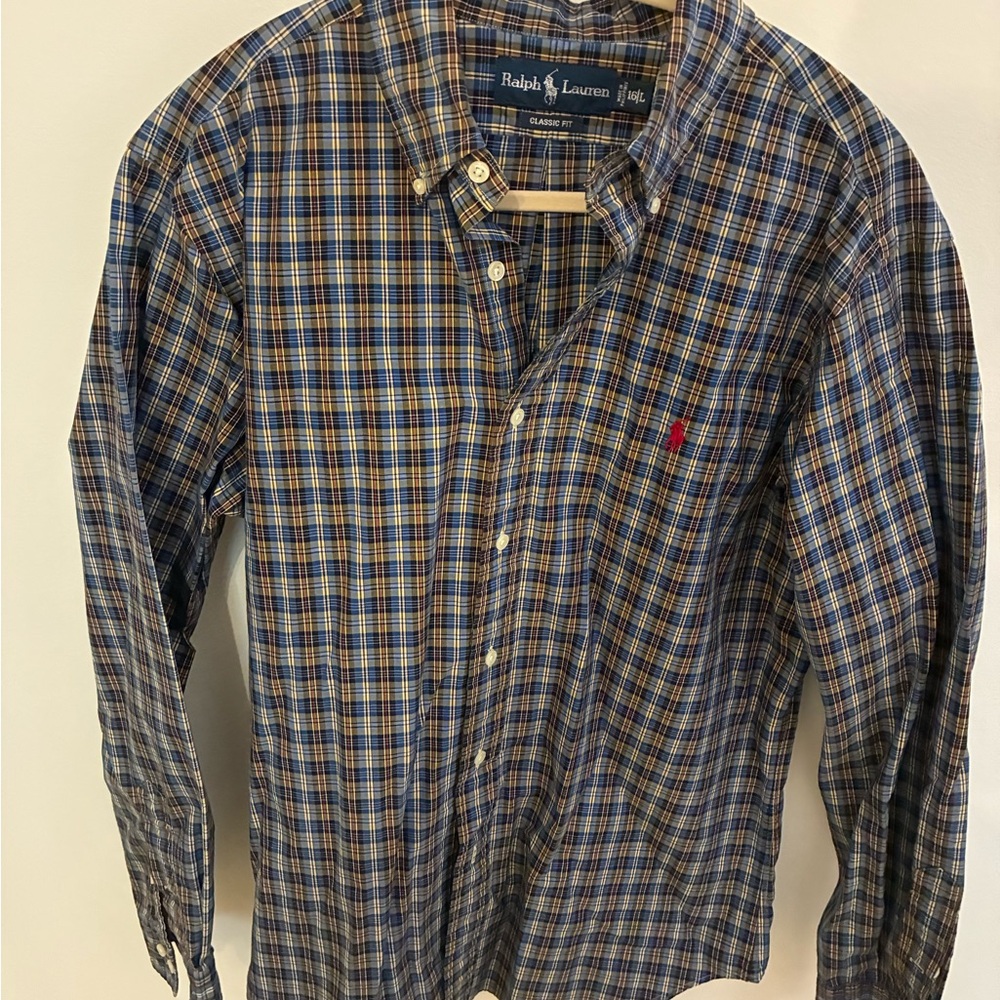 Ralph Lauren Blue and Yellow Plaid Button-Down Shirt Size Large